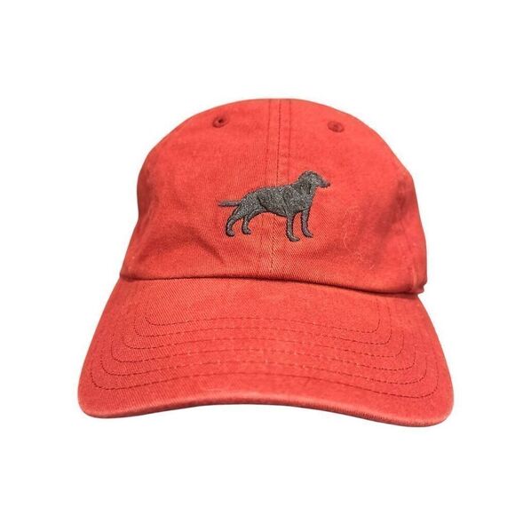 Orvis Unisex Red Twill Ball Cap with Embroidered Labrador Dog Design - Picture 1 of 6